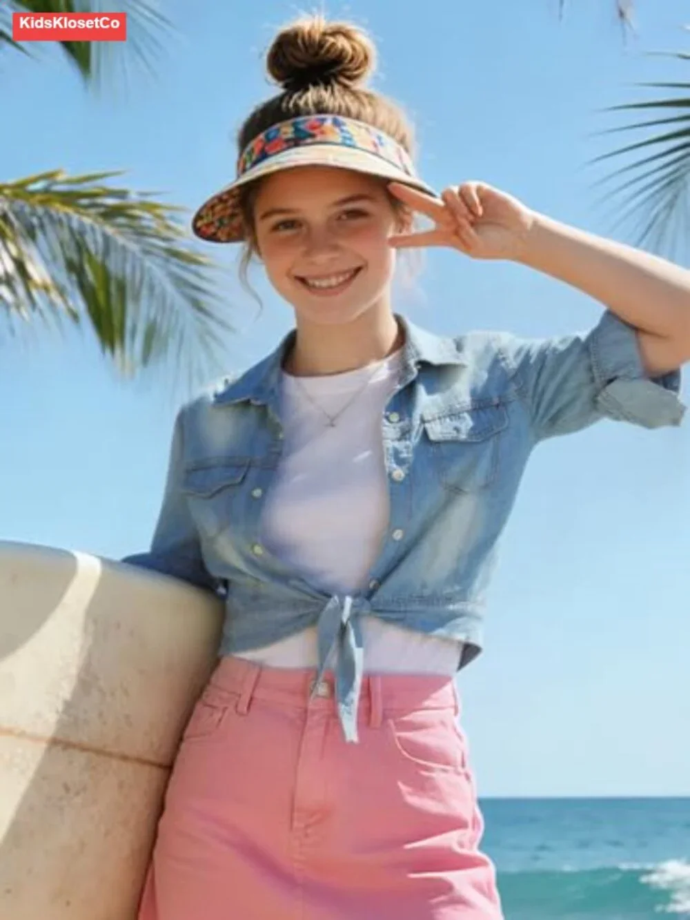 Girls Denim Western Cowgirl Blouse Tie Front 3/4 Sleeve Button Down